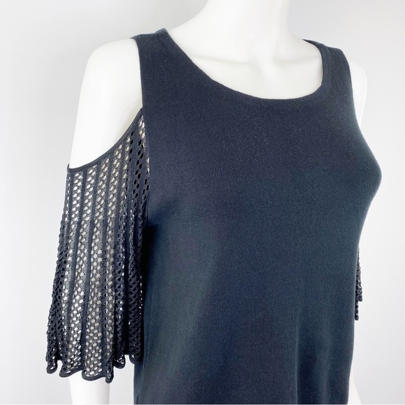 Ella Moss Black Cold Shoulder Knit Top with Sheer Sleeves Size M - Picture 4 of 9